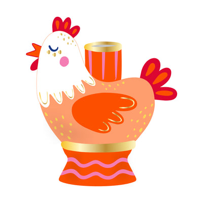 Hand-Painted Hen Ceramic Candle Holder | Easter Decor |