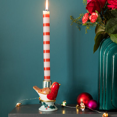 Hand-Painted Robin Candle Holder | Christmas Decor |
