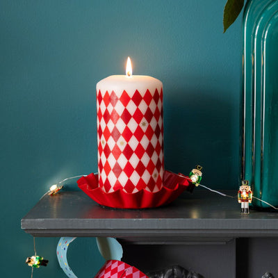 Scalloped Red Metal Pillar Candle Holder  | Home Decor |