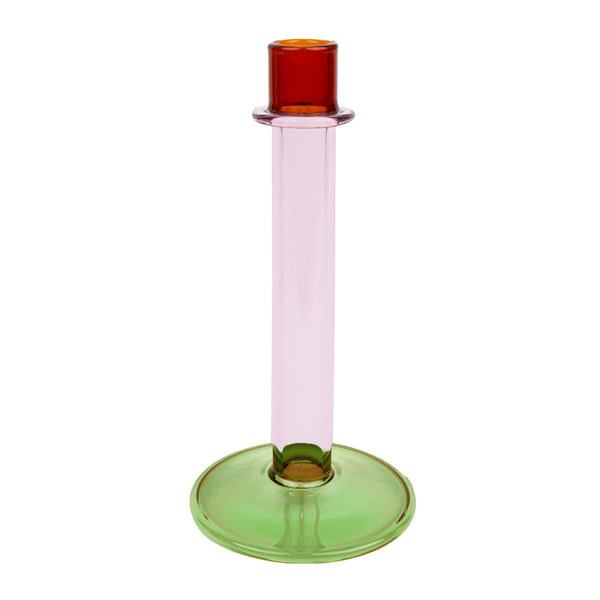 Tall Green, Orange & Pink Glass Candle Holder
