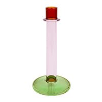 Tall Green, Orange & Pink Glass Candle Holder