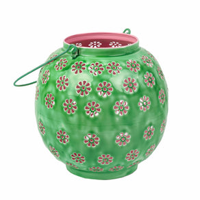 Metal Green & Pink Geometric Flower Lantern