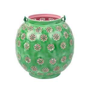 Metal Green & Pink Geometric Flower Lantern