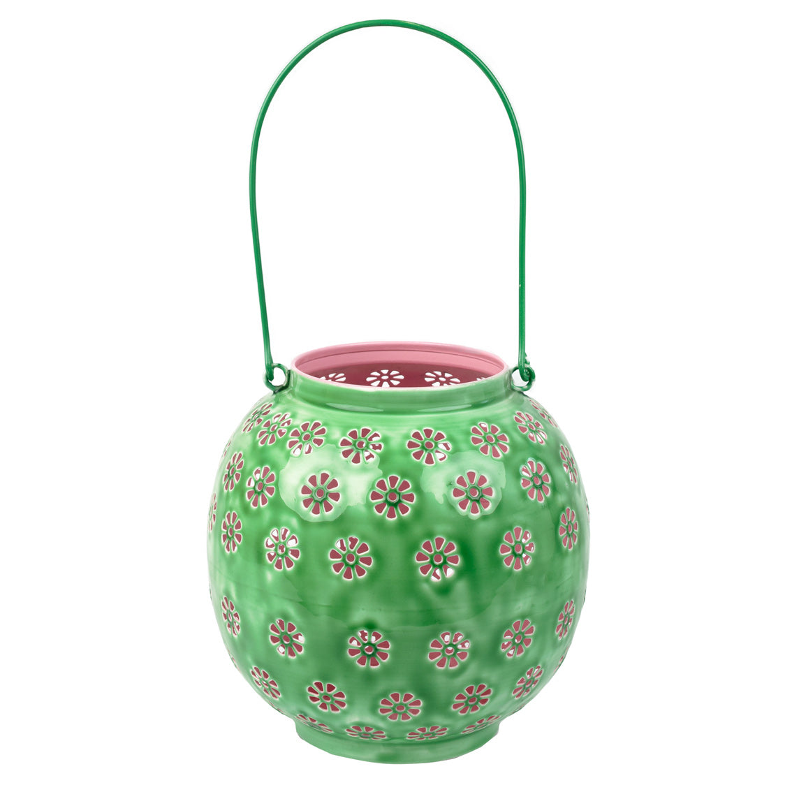 Metal Green & Pink Geometric Flower Lantern