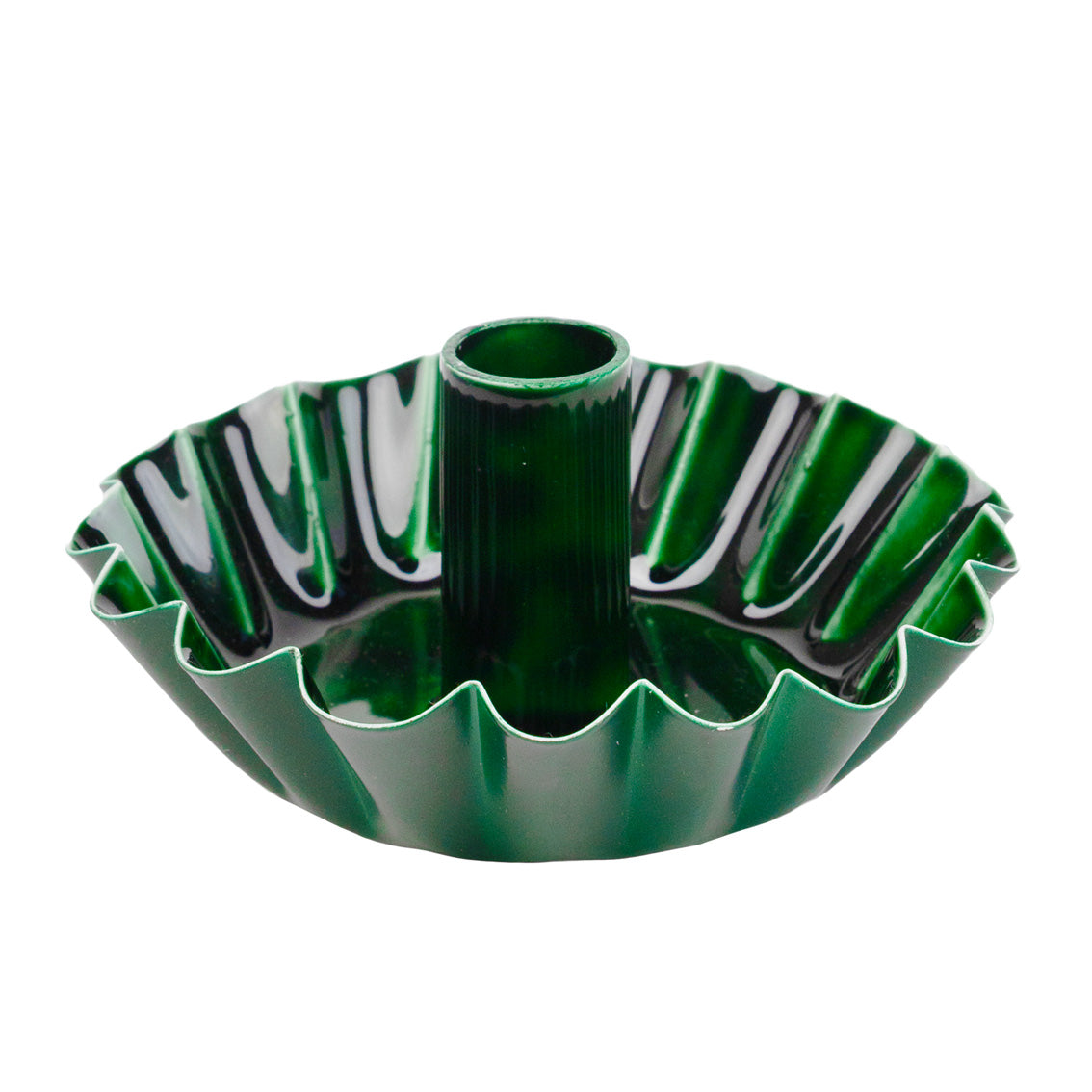 Scalloped Dark Green Metal Dinner Candle Holder