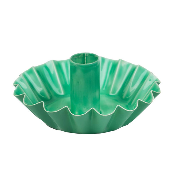 Scalloped Green Metal Dinner Candle Holder
