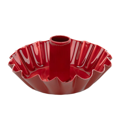 Scalloped Red Metal Dinner Candle Holder