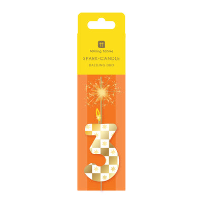 Gold Number Sparkler Duo Birthday Candle - 3 | Cake Candle |
