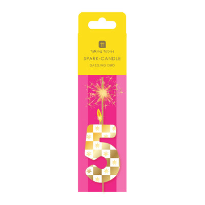 Gold Number Sparkler Duo Birthday Candle - 5 | Cake Candle |
