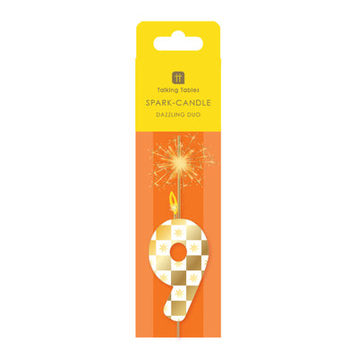 Gold Number Sparkler Duo Birthday Candle - 9 | Cake Candle |