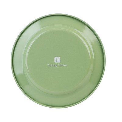 Back of plate, small 'Talking Tables' logo on a green background