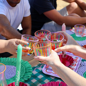 Bright Multi-Coloured Striped Glass Tumblers - 6 Pack