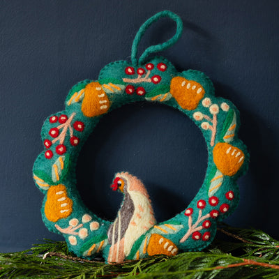 Partridge & Pear Felt Wreath - 25cm | Christmas Decor |
