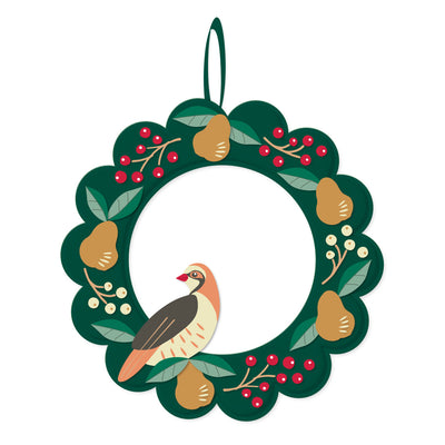Partridge & Pear Felt Wreath - 25cm | Christmas Decor |