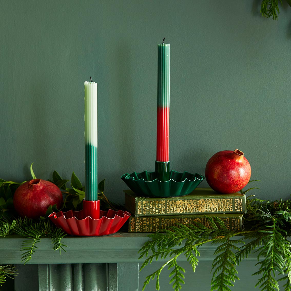 Scalloped Dark Green Metal Dinner Candle Holder