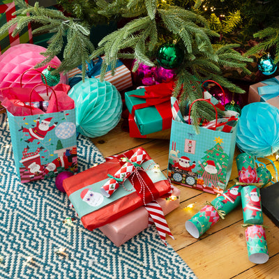 Santa Christmas Paper Gift Bags - 4 Pack | Gift Wrap |