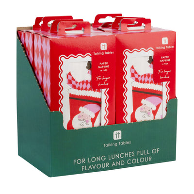 Santa Long Lunch Paper Napkins - 8 Pack Display | Christmas Napkins |
