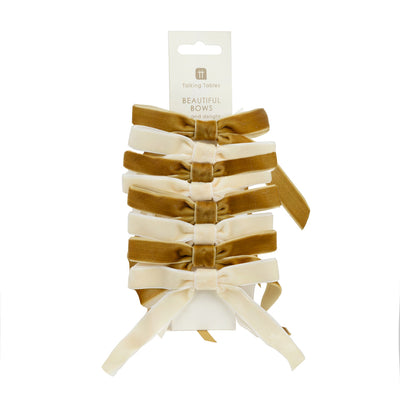 Gold & Cream Velvet Bows - 8 Pack | Christmas Decor |