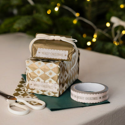 Gilded Merry Christmas Paper Tape - 20m | Christmas Wrap |