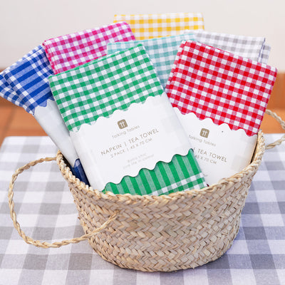 Bon Appetit Grey & White Fabric Gingham Napkins/Tea Towels - 2 Pack