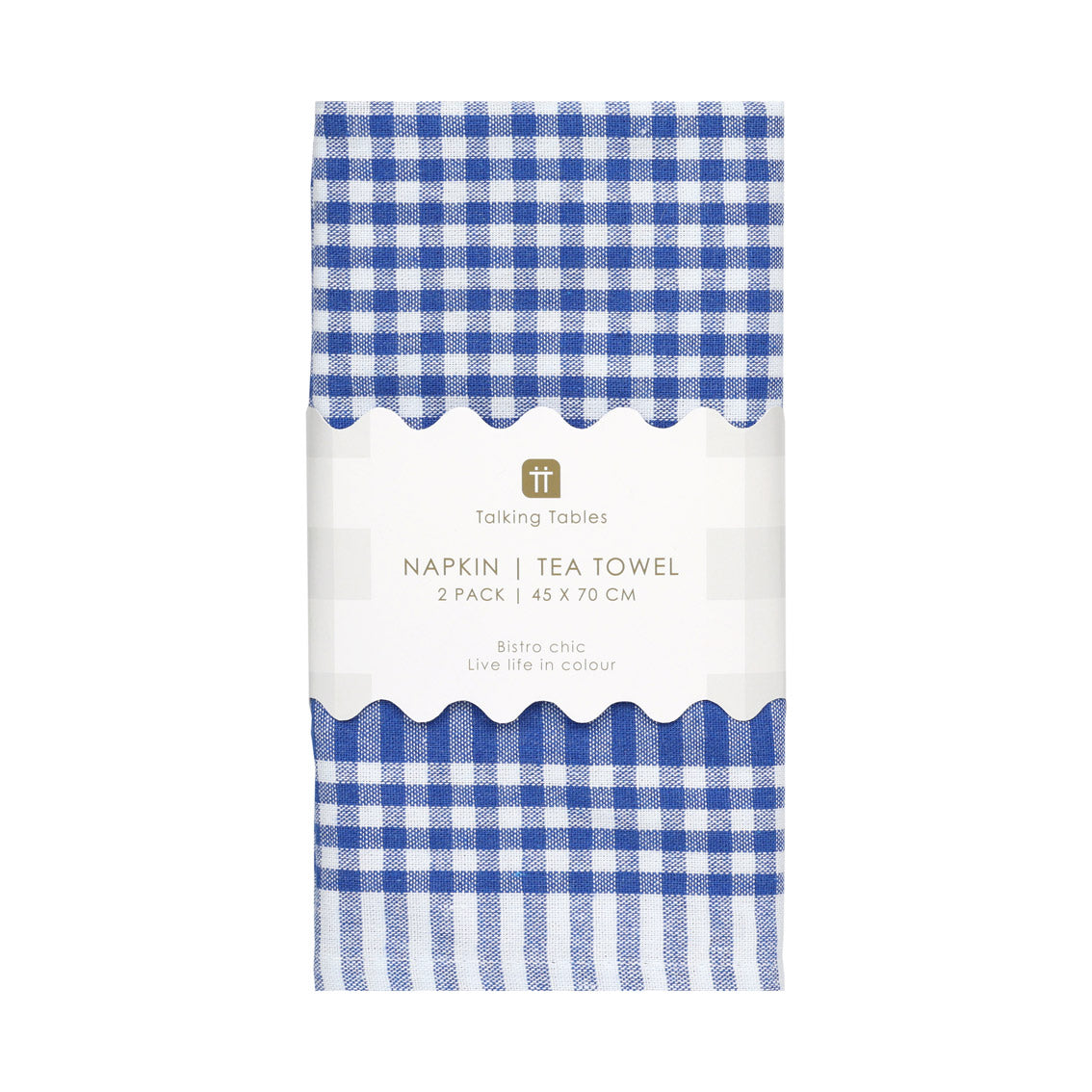 Bon Appetit Blue & White Fabric Gingham Napkins/Tea Towels - 2 Pack