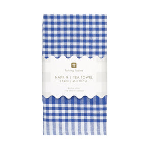 Bon Appetit Blue & White Fabric Gingham Napkins/Tea Towels - 2 Pack