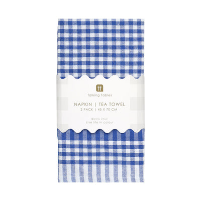 Bon Appetit Blue & White Fabric Gingham Napkins/Tea Towels - 2 Pack