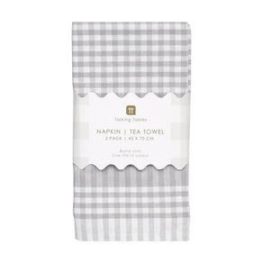 Bon Appetit Grey & White Fabric Gingham Napkins/Tea Towels - 2 Pack