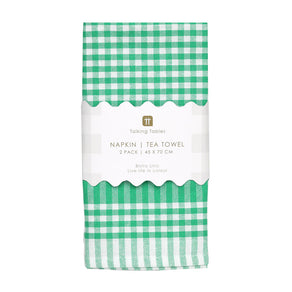 Bon Appetit Green & White Fabric Gingham Napkins/Tea Towels - 2 Pack