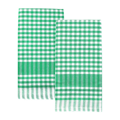 Bon Appetit Green & White Fabric Gingham Napkins/Tea Towels - 2 Pack