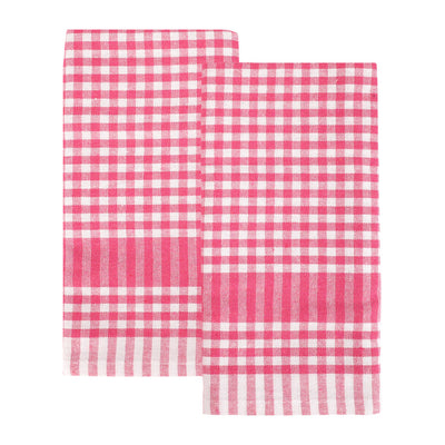 Bon Appetit Raspberry Pink & White Fabric Gingham Napkins/Tea Towels - 2 Pack