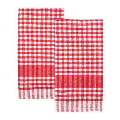 Bon Appetit Red & White Fabric Gingham Napkins/Tea Towels - 2 Pack