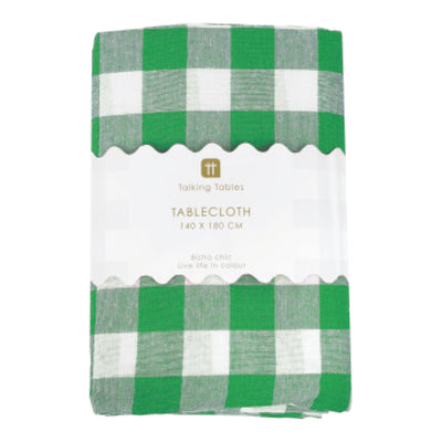 Bon Appetit Green & White Fabric Gingham Tablecloth