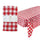 Red and white checkered tablecloth with packaging on a white background