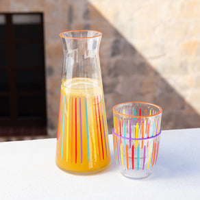 Bright Multi-Coloured Striped Glass Tumblers - 6 Pack