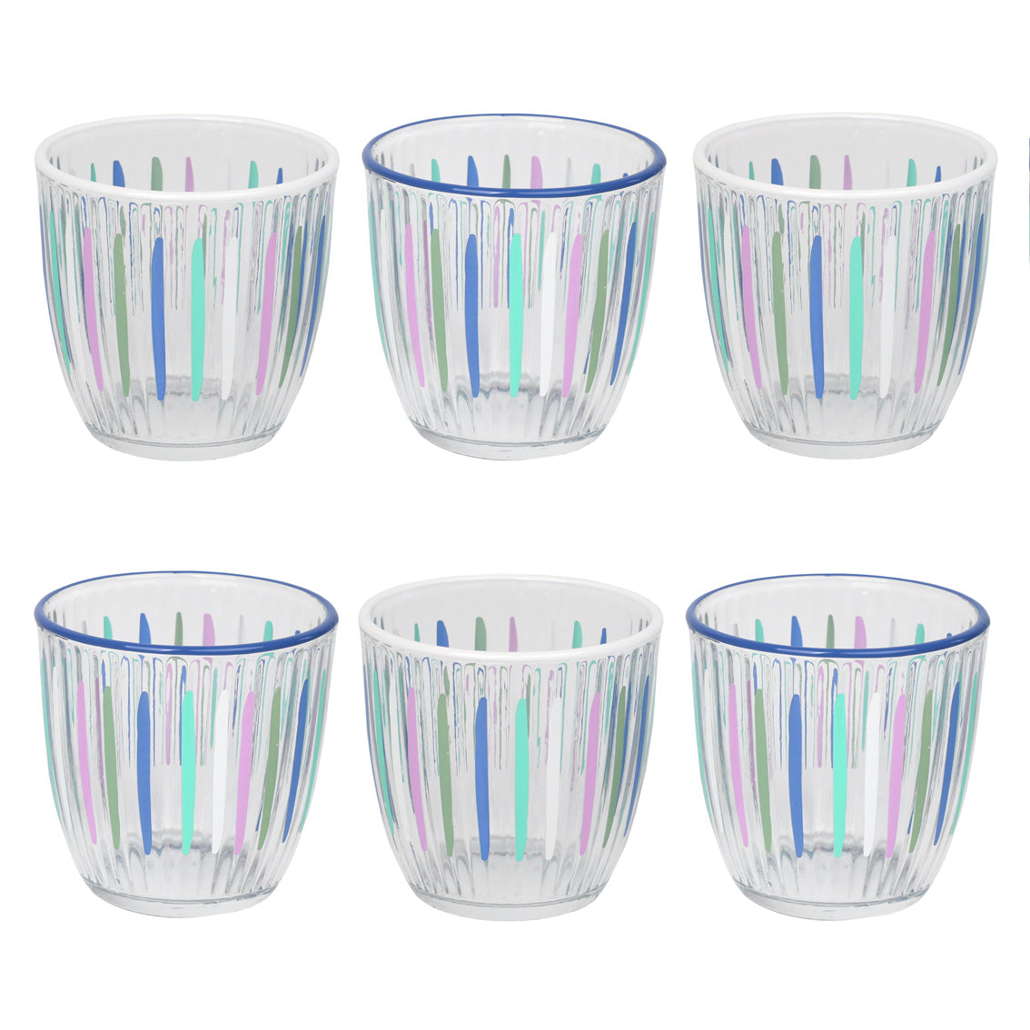 Blue & White Striped Glass Tumblers - 6 Pack