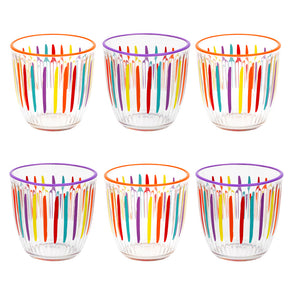 6 Bright Striped Multi-Coloured Glass Tumbler