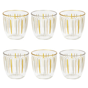 6 White & Gold Striped Glass Tumblers 