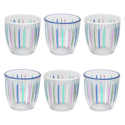 Blue & White Striped Glass Tumblers - 6 Pack