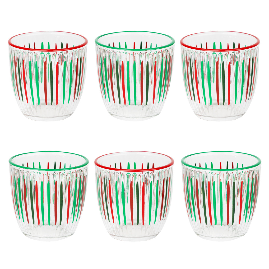 6 Red & Green Striped Glass Tumbler 