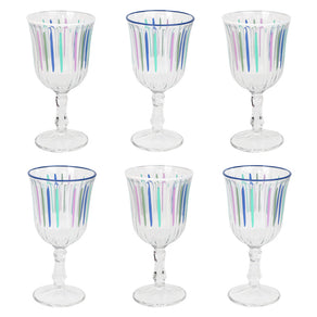 Blue & White Striped Wine Glasses -  6 Pack