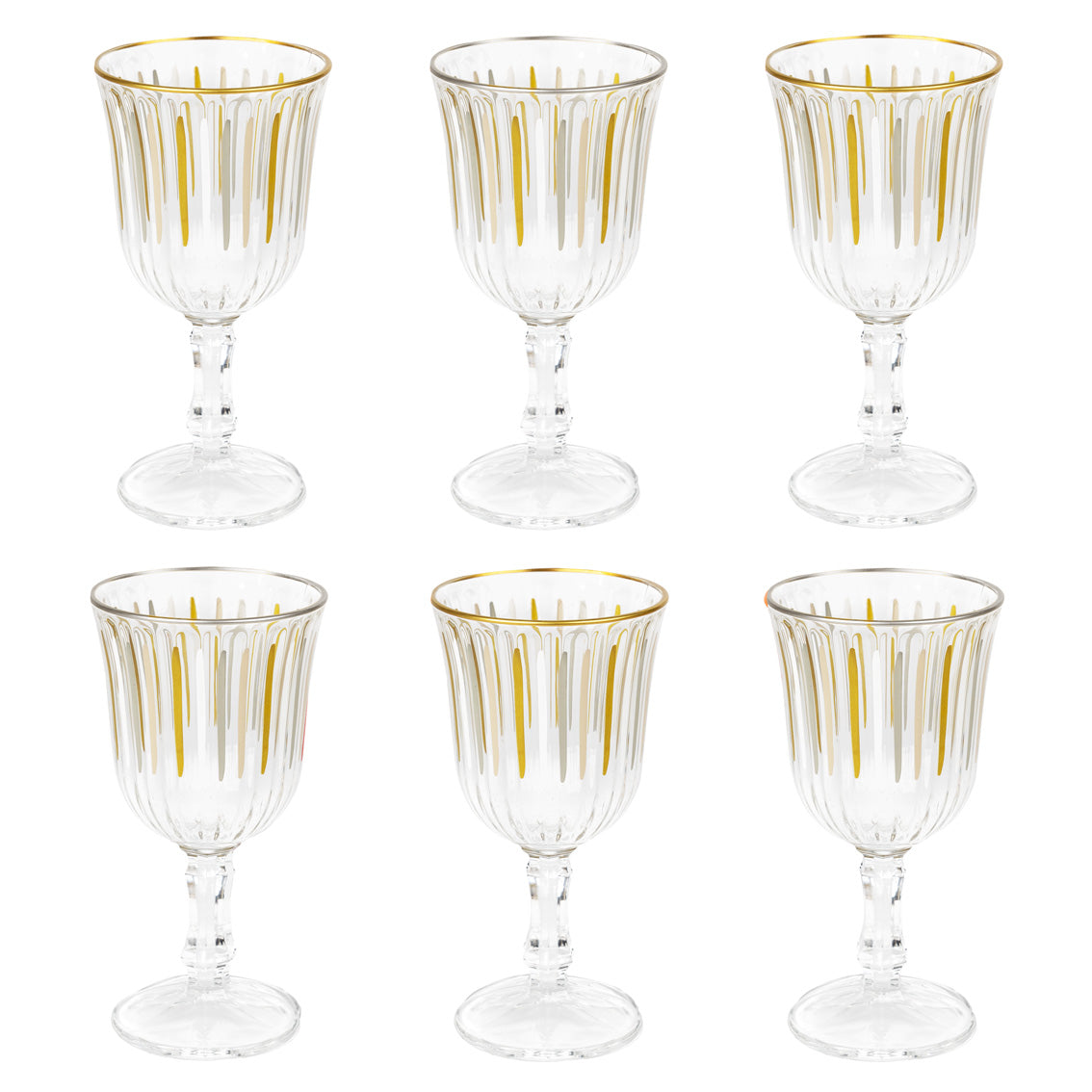 White & Gold Striped Wine Glass 