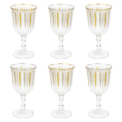 White & Gold Striped Wine Glass - 6 Pack