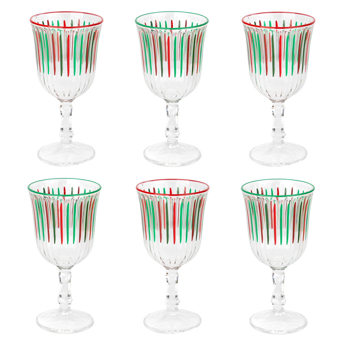 6 Red & Green Striped Wine Glass 