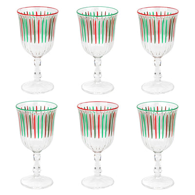 Red & Green Striped Wine Glass - 6 Pack