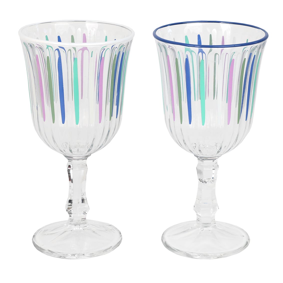 Blue & White Striped Wine Glasses -  6 Pack