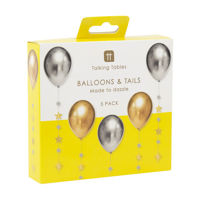 Metallic Balloons With Star Tails - 5 Pack