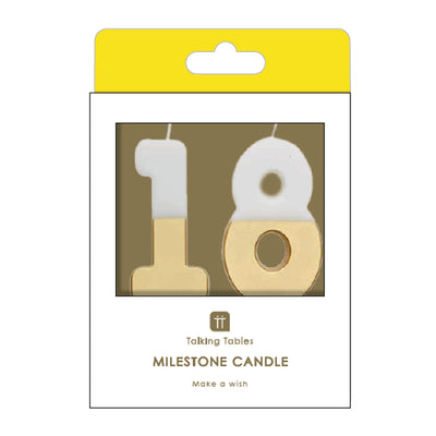 White & Gold Milestone Birthday Number Candle - 18