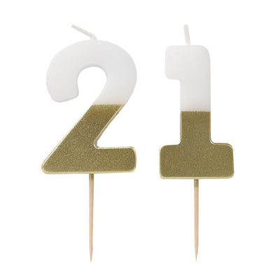 White & Gold Milestone Birthday Number Candle - 21