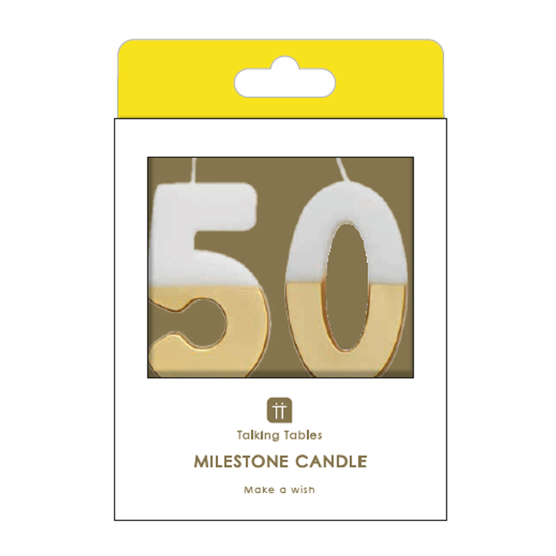 White & Gold Milestone Birthday Number Candle - 50